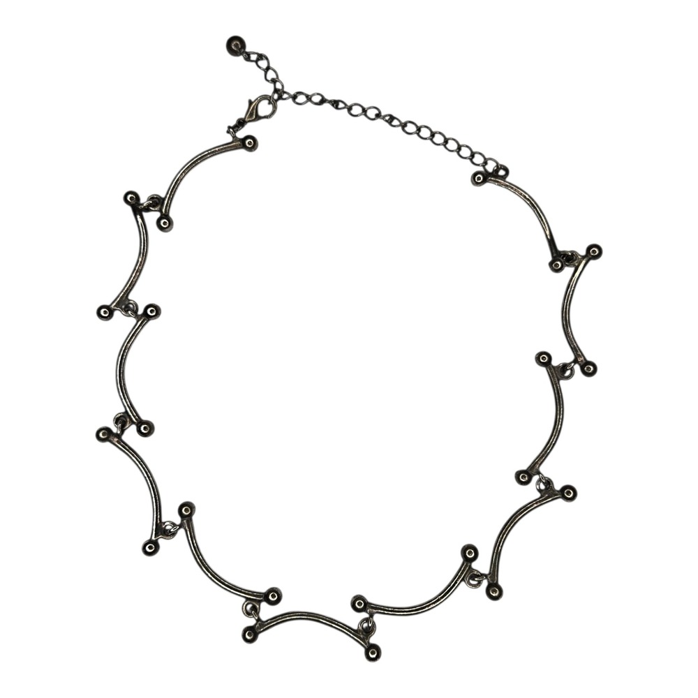Vintage Collar Necklace Metal Silver 13-16" Grey Modernist Bar Link - Picture 1 of 6